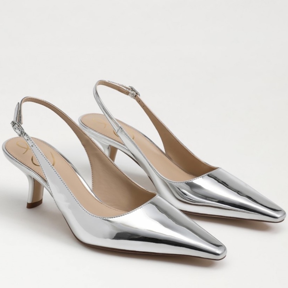 Sam Edelman Bianka Slingbacks. Silver